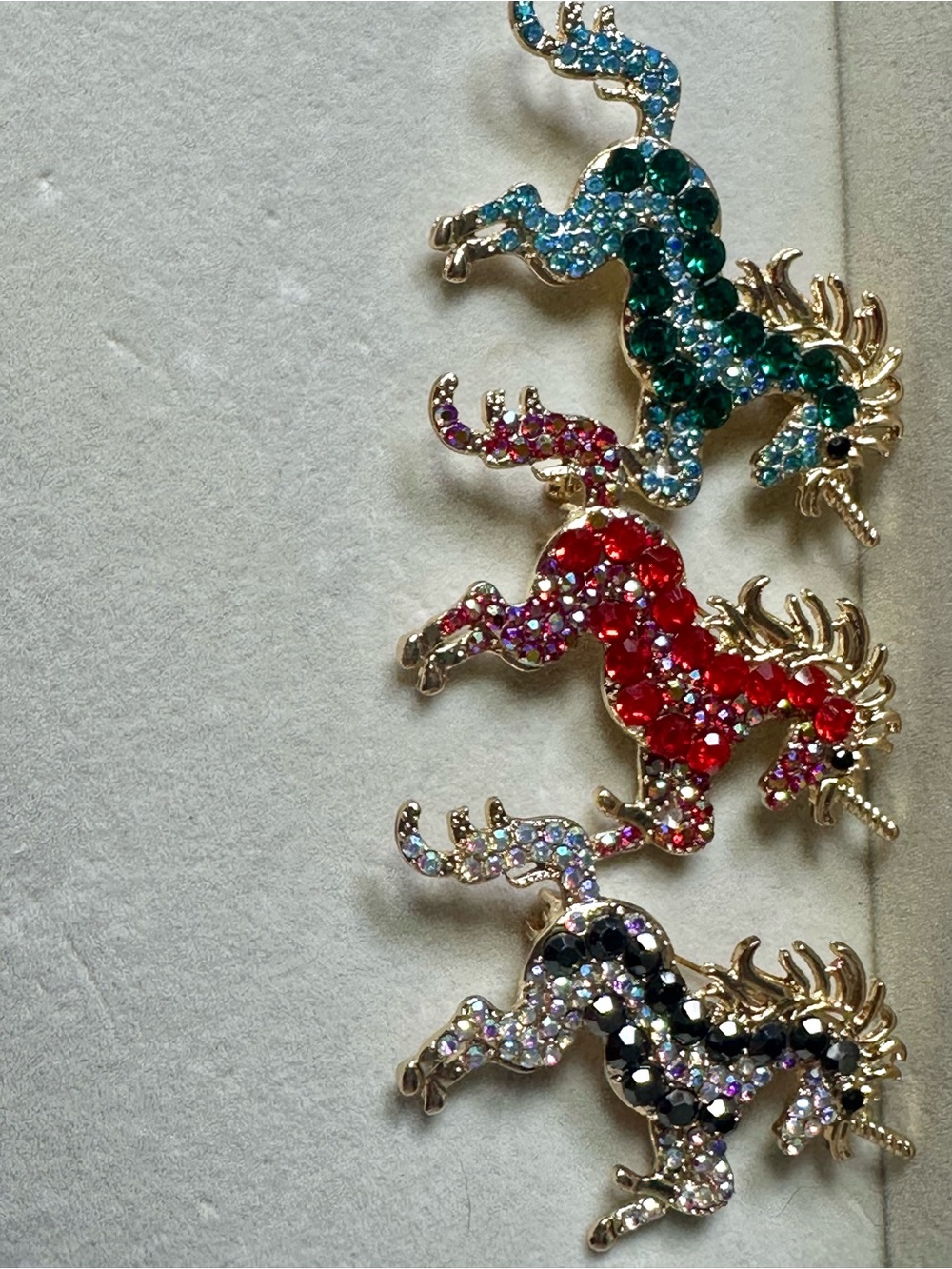 Crystal Horse Brooches Set of 3 - Red, Teal, Black